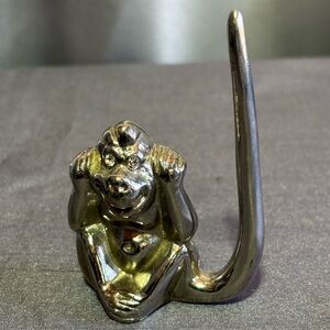 Metal monkey Ring Holder Figurine Rhinestone Eyes Figural monkey 3”